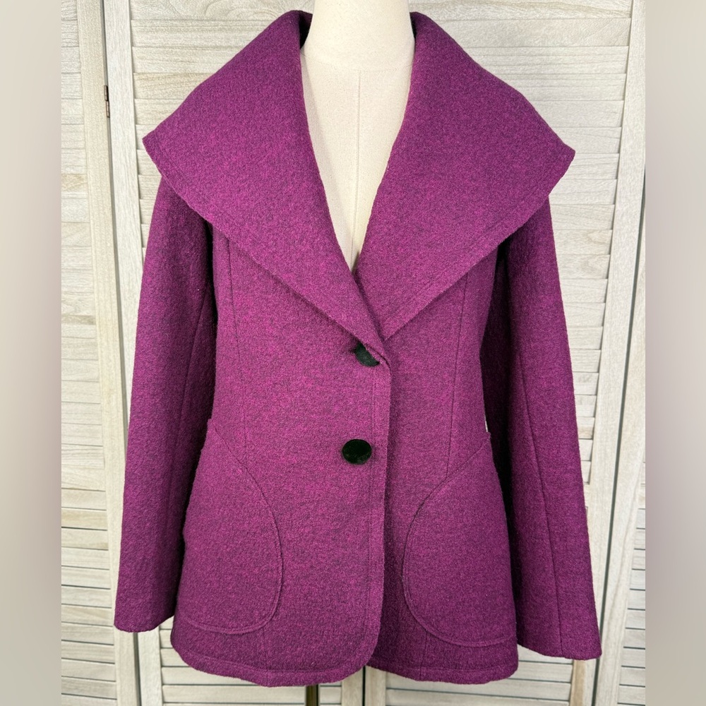 HALOGEN Women's Boiled Wool Shawl Collar Coat Berry-Medium
